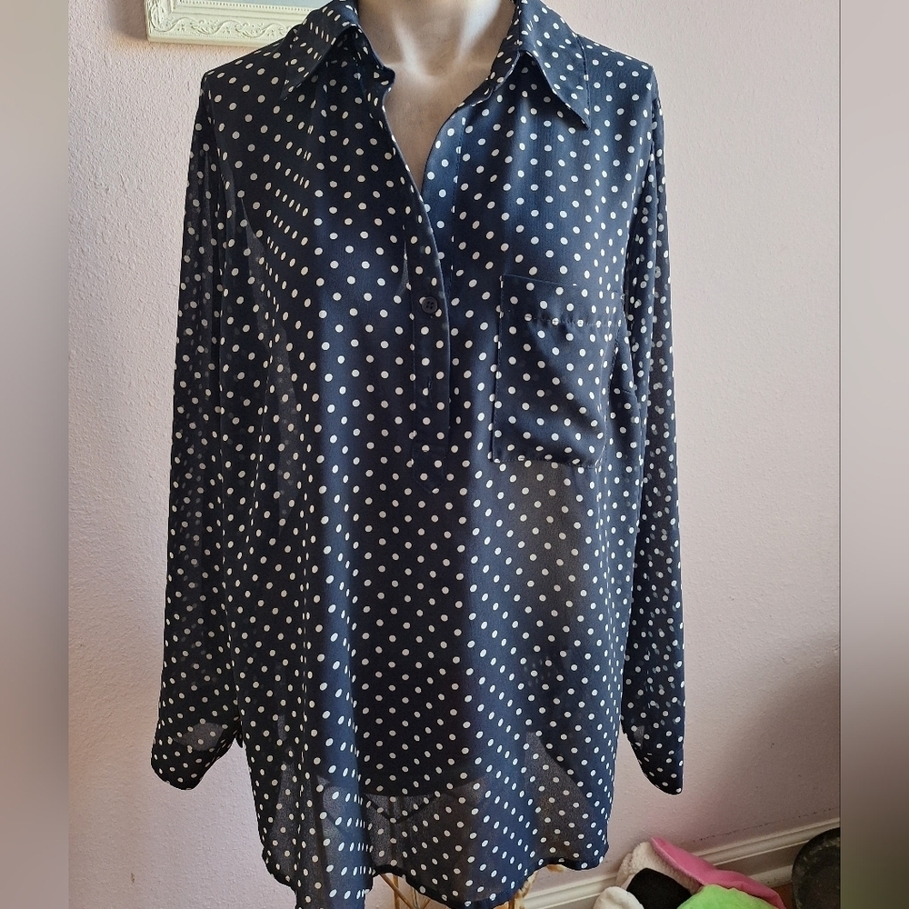 Rose & Olive Navy and White Polka Dot Top